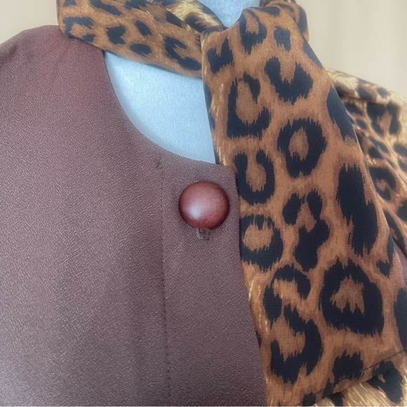 Studio 1 Y2K Vintage Brown Dress with Leopard-Print Scarf size 12 - Picture 7 of 14